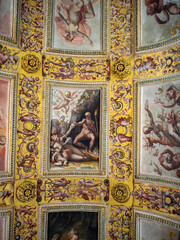 Vaulted ceiling painting of Prometheus receiving the Precious Stone from Nature at the Study of Francesco I in the Palazzo Vecchio, Florence