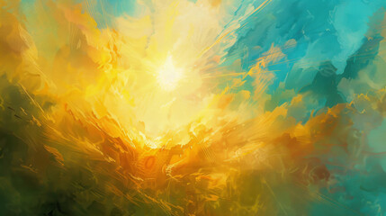 Vivid acrylic painting depicting a dynamic and colorful abstract sunrise