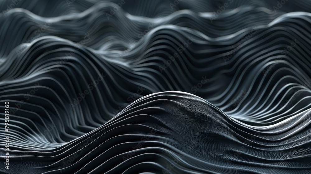 Poster detailed view of a 3d-rendered monochrome wavy surface simulating a textured landscape