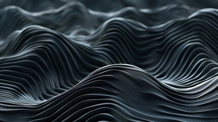 Detailed view of a 3d-rendered monochrome wavy surface simulating a textured landscape
