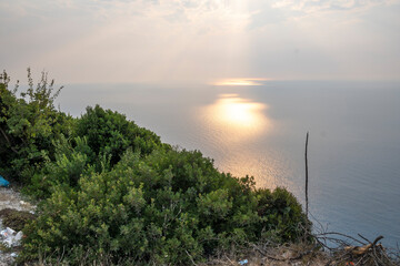 Sunset view of coastline of Lefkada island, Greece