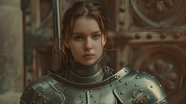 beautiful woman wearing knight's clothes