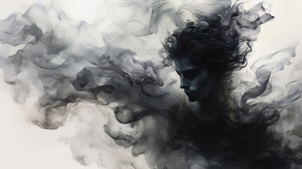Man materializing through swirling smoke abstract in face