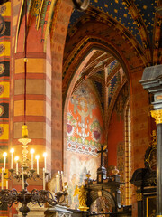 Colourful walls of St. Mary's Basilica, Krakow