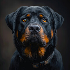 Fototapeta premium Retrato de un lindo Rottweiler, saludable y bien alimentado.