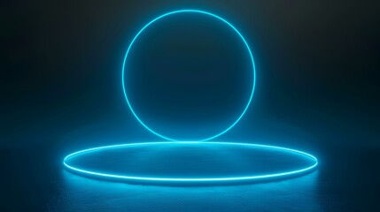 Abstract background with neon circle and reflection on water. 3d render
