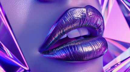 Composition of Mouth Using Violet Lipstick Merged with Background with Variation of Violet Shades