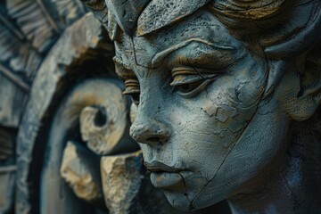 Weathered stone face sculpture