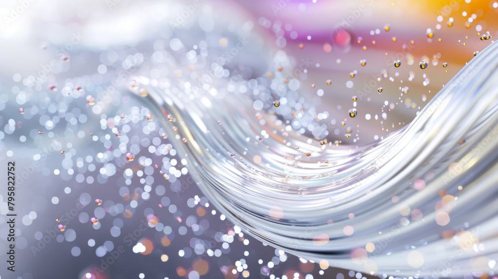 Poster Close-up view of a clear water wave with sparkling light bokeh in a soft-focus background