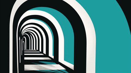 Arch shapes in black, white and teal - 795822935