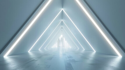 Modern, minimalist interior path with white walls and vibrant neon lighting - obrazy, fototapety, plakaty