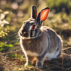 rabbit in the grass - obrazy, fototapety, plakaty