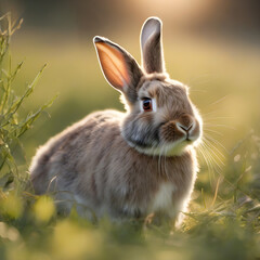 rabbit in the grass - obrazy, fototapety, plakaty