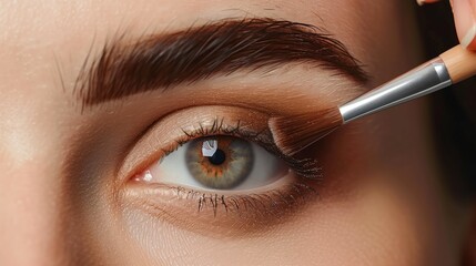 Makeup artist applying mascara on eyes of a beautiful young woman.