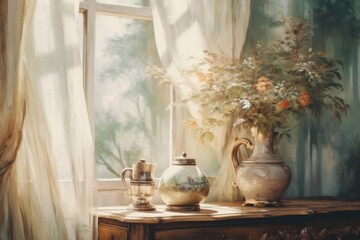 Interior painting window plant.