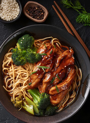 Noodle bowl with chicken and broccoli - 795824167