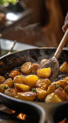 Cooking potatoes in a cast iron skillet