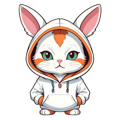 a little cat in a bunny hoodie logo vector art