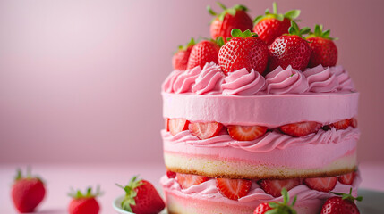 Fresh strawberry cake with copy space - 795826144