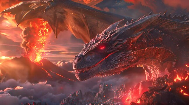 dragon with fire on top of mountain