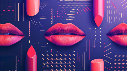 Pink Lipsticks on Abstract Background of Violet Tones