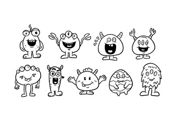 cute doodle monster vector collection outline illustration