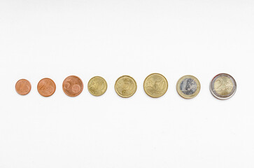 Euro coins on white background