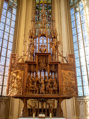 The wooden carved altar of The Holly Blood by Tilman Riemenschneider in Rothenburg ob der Tauber...