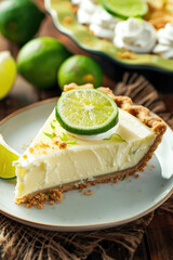 Delicious Plate of Key Lime Pie on a Wooden Table