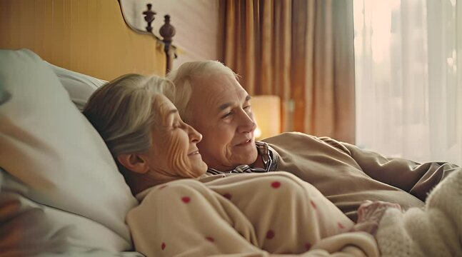 old romantic couple lying in bed