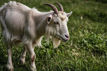 a goat grazing in a grassy pasture