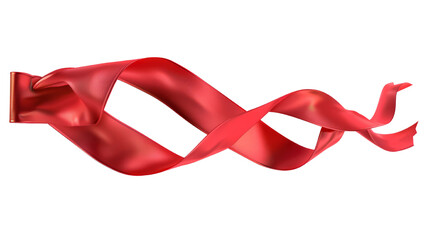 Three-dimensional red ribbon on a transparent background.