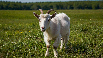 Fototapeta premium a goat grazing in a grassy pasture