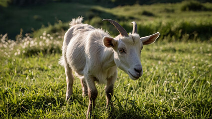 a goat grazing in a grassy pasture