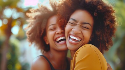 Portrait of two smiling, laughing, friends, mother / daughter