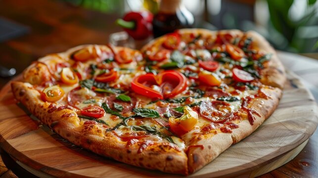 delicious heart-shaped pizza on a table in a restaurant in high resolution - Powered by Adobe