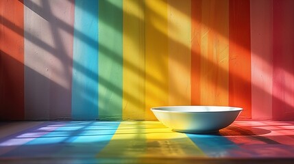 Colorful plate on textured rainbow background