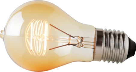 Illuminated vintage light bulb on transparent background