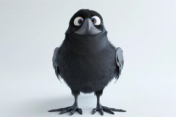 Obraz premium charming 3D cartoon crow over white backdrop.