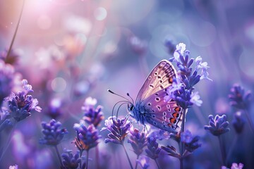 purple butterfly on purple flowers nature background spring beauty floral illustration