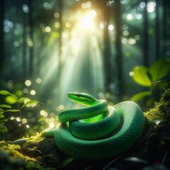 Green snake in the forest - Closeup	
