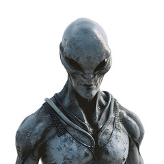 Fototapeta na wymiar Body Shot Featuring a Gray Alien Designer’s Neutral Face Expression, Isolated on Transparent Background, PNG