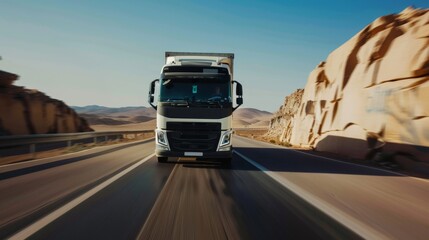 Semi Truck Speeding Along Desert Highway