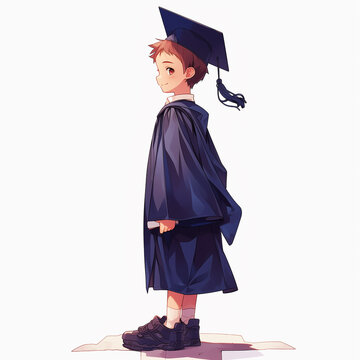 Cartoon Graduate Boy Image in Cap and gown with diploma