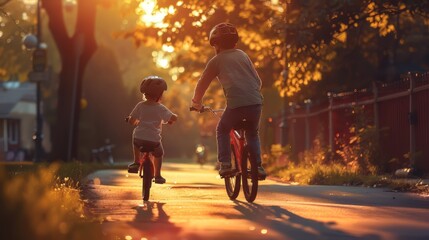 A heartwarming image of a parent teaching their child to ride a bike - Powered by Adobe