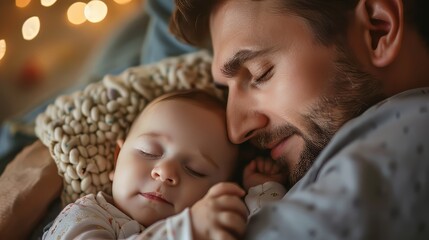 A tender moment of a parent rocking their baby to sleep - Powered by Adobe