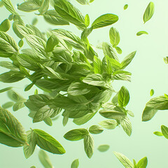 Enhance Your Marketing Content with a Vibrant 3D Rendering of Mint Leaves in Mid-Air.