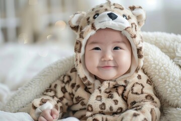 Adorable baby dressed in a cute animal onesie, looking utterly adorable
