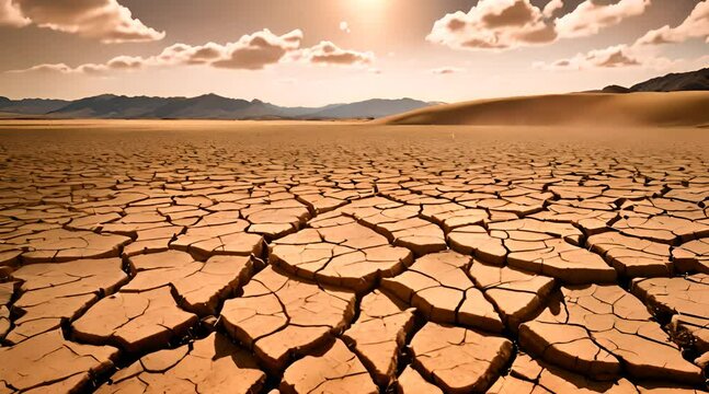 cracked and barren field caused by droughts