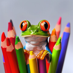 Frog with colored pencils